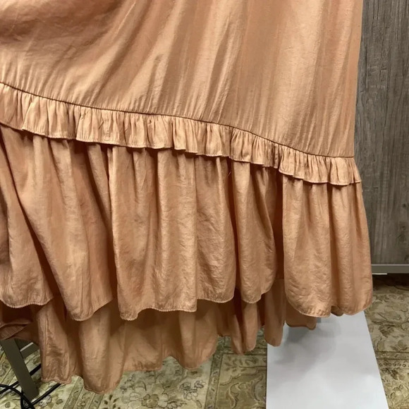 Mable Maxi Dress V Neck Strap Open Back Tiered Nude Color Cotton Size M - Picture 3 of 8